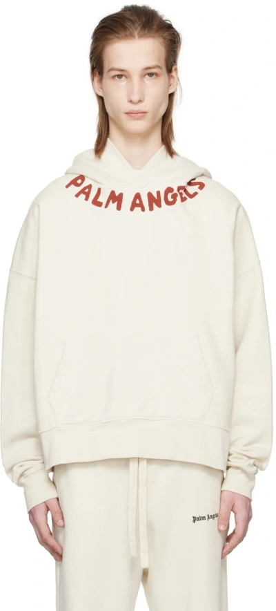 Palm Angels Off White Printed Hoodie In Off White Red