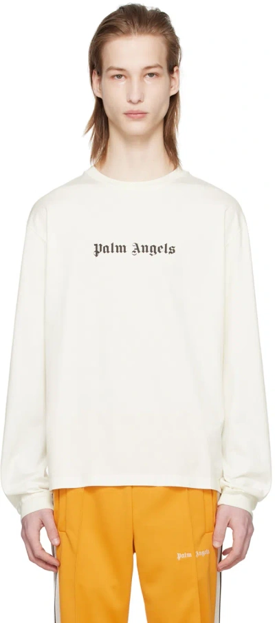 Palm Angels Off-white Printed Long Sleeve T-shirt In Off White Black