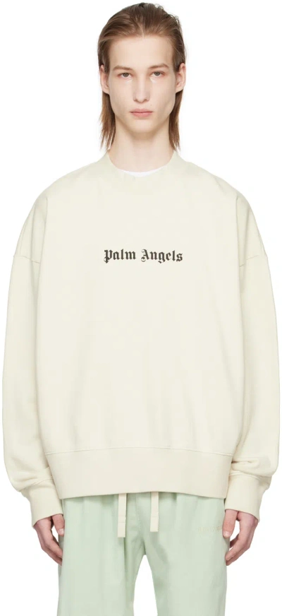 Palm Angels Off-white Printed Sweatshirt In Off White Black