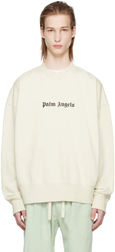 Palm Angels "classic Logo" Merino Wool And Cashmere Jumper In White Black