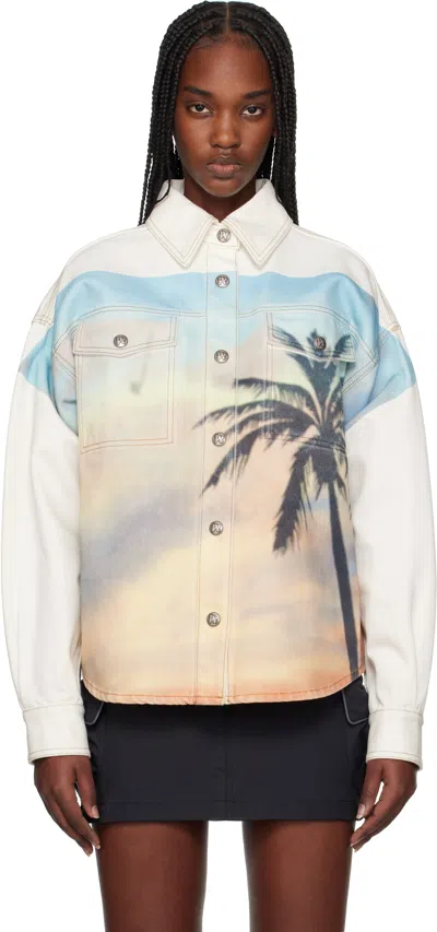 Palm Angels Sunrise Palm Denim Overshirt Off White - In Beige