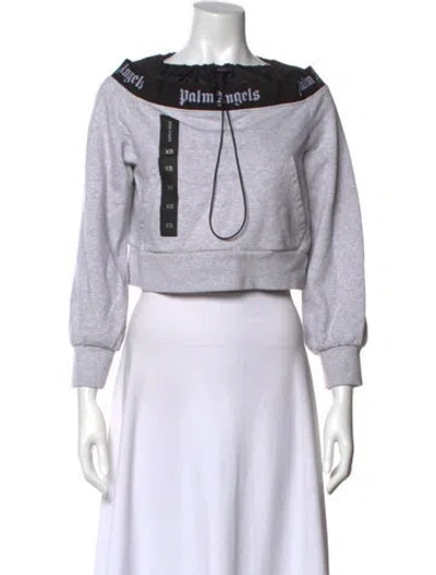 Pre-owned Palm Angels Off-the-shoulder Long Sleeve Sweatshirt In White