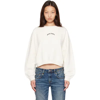 Palm Angels Off-white Curved Logo Crop Sweatshirt