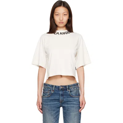 Palm Angels Off-white Neck Logo Boxy T-shirt In Neutral