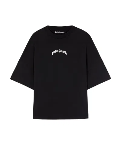 Palm Angels Back Curved Logo Oversized Short Sleeves T-shirt In Black