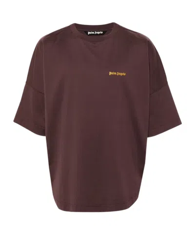 Palm Angels Open-necked Black Shirt In Brown