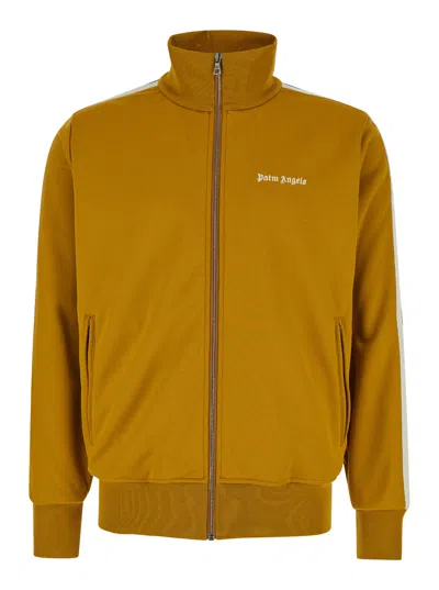 Palm Angels Orange High Neck Sweatshirt With Logo Lettering On The Front In Tech Fabric Man In Yellow