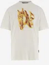 Palm Angels Burning Monogram Metallic Logo-print Cotton-jersey T-shirt In Orange