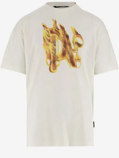 PALM ANGELS ORANGE WHITE LOGO GRAPHIC PRINT T-SHIRT