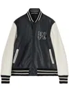 Palm Angels Monogram-print Leather Varsity Jacket In Offwh