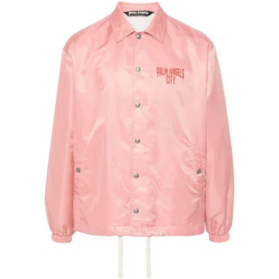 Palm Angels Logo-print Gabardine-weave Jacket In Pink