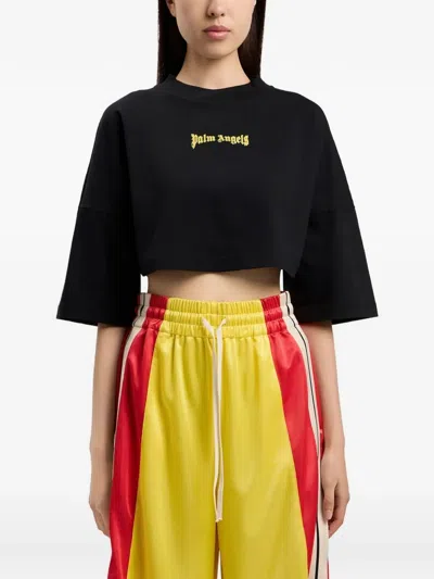 Palm Angels Outline Logo Mini T-shirt In Black