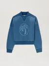 Palm Angels Oval Palm Lasered Crewneck Sweatshirt In 4940 Indigo Blue - Light Blue