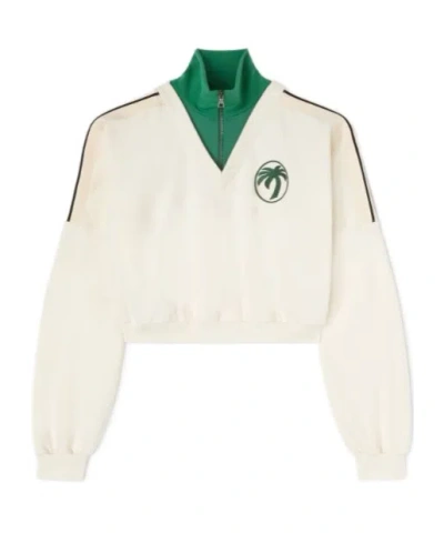 Palm Angels Off-white & Green Oval Palm Sweatshirt In 0357 Off White - Forest Green