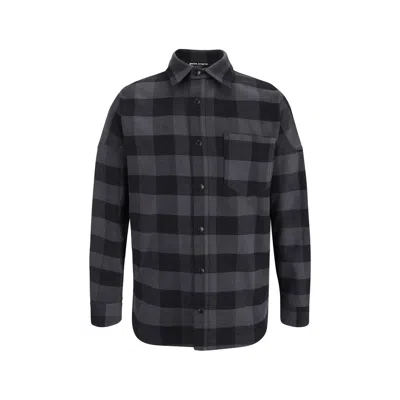 Palm Angels Logo Cotton Overshirt In Grey