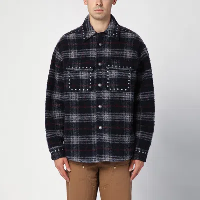 PALM ANGELS PALM ANGELS OVER SHIRT IN NAVY CHECK WOOL WITH STUDS