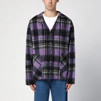 PALM ANGELS PALM ANGELS OVER SHIRT IN VIOLET CHECK WOOL