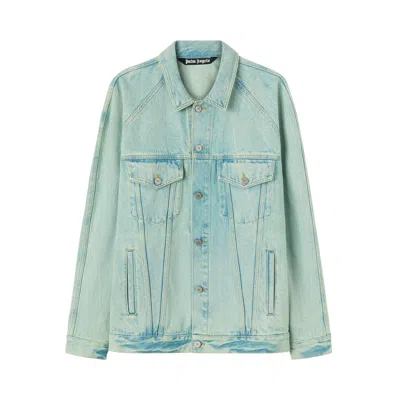 Pre-owned Palm Angels Overdyed Logo Denim Jacket 'mint' | Green | Men's Size M