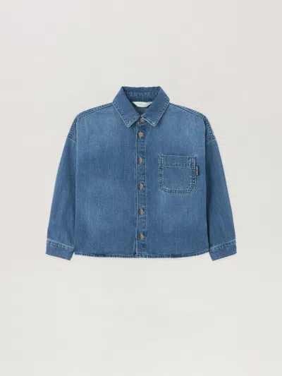 Palm Angels Kids' Overlogo Chambray Overshirt In Blue