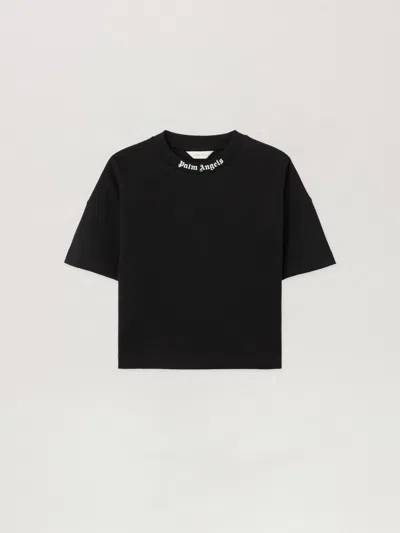 Palm Angels Kids' Crew Neck Short Sleeve T-shirt With Logo In Black