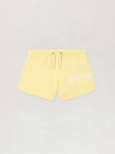 Palm Angels Kids' Overlogo Logo-print Drawstring Shorts In Yellow