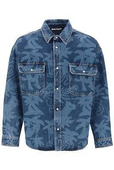 Pre-owned Palm Angels Overshirt In Denim With Laser Print All-over In Blue
