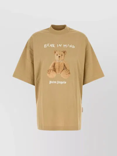 Palm Angels Oversize Crew Neck T-shirt With Graphic Print In Brown