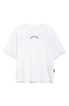 Palm Angels White Black Curved Logo T-shirt In White - Bl