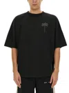 Palm Angels Blue Cotton T-shirt With Palm Print And Logo