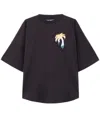 Palm Angels Oversized Black T-shirt With Graphic Palm Tree Design In Black