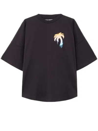 Palm Angels Oversized Black T-shirt With Graphic Palm Tree Design