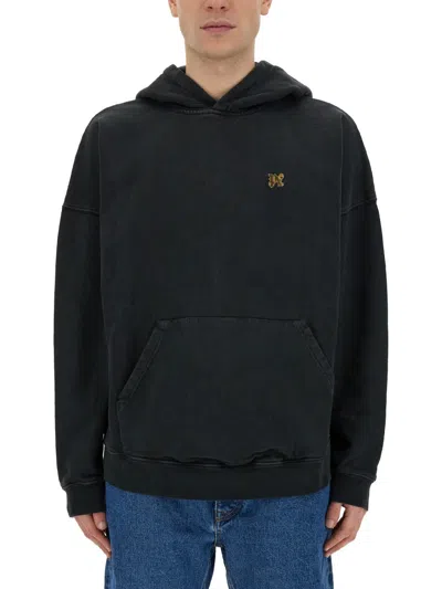Palm Angels Oversized Burning Monogram Print Sweatshirt In Black