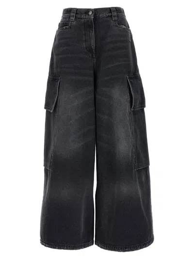 Palm Angels Oversized Cargo Denim Cargo Pants In Black