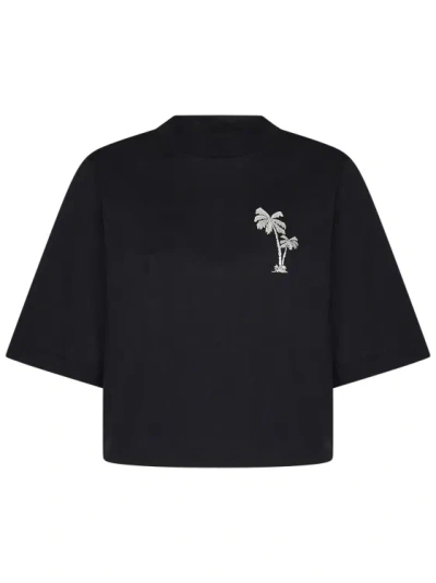Palm Angels Oversized Cropped T-shirt In Black