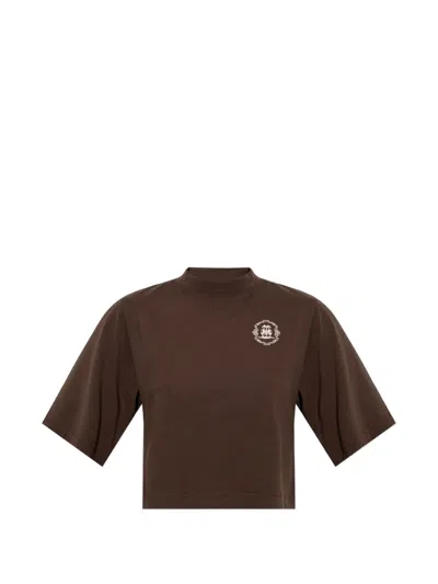 Palm Angels Oversized Cropped T-shirt In Brown