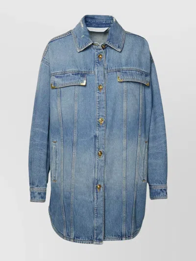 Palm Angels Over Denim Shirt In Blue