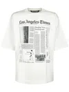 Palm Angels Oversized Newspaper Print T-shirt With Contrasting Graphic In White