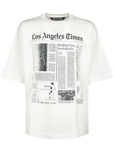 PALM ANGELS OVERSIZED NEWSPAPER PRINT T-SHIRT WITH CONTRASTING GRAPHIC