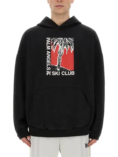 Palm Angels Oversized Ski Club Print Sweatshirt In Black
