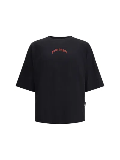 Palm Angels Curved Logo Over T-shirt In Black