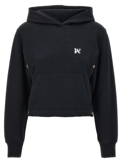 Palm Angels Pa Button Detailed Hoodie In Black