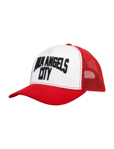 Palm Angels Pa City Panelled Trucker Hat In Red