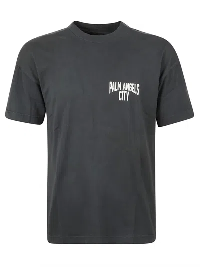 Palm Angels Pa City Washed T-shirt In Dark Grey/white