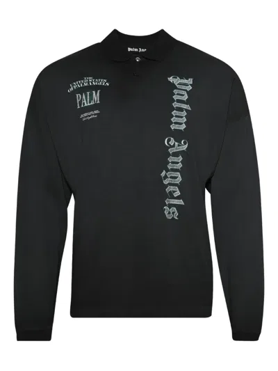 Palm Angels Pa Dollar Long-sleeve Polo Shirt In Black