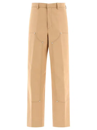 Palm Angels Pa Embroidered Workwear Trousers In Beige