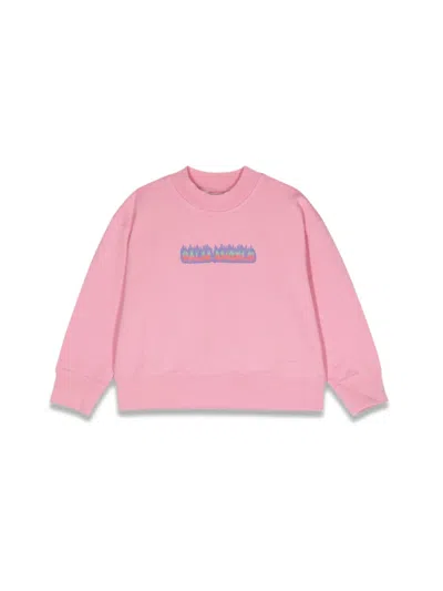 Palm Angels Mini Paint Flames Regular Crewneck Sweatshirt In Pink