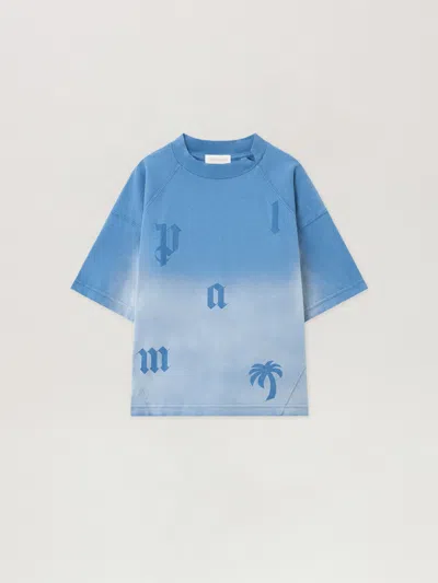 Palm Angels Kids' Pa Letters Washed Tee S/s In Blue