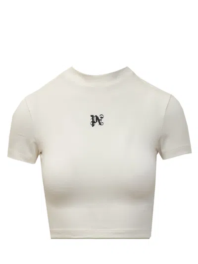 Palm Angels Pa Monogram Cotton Blend T-shirt In Off White