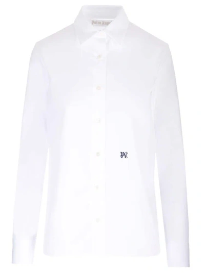 Palm Angels Pa Monogram Embroidered Buttoned Shirt In White