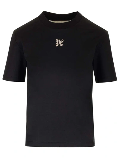 Palm Angels Pa Monogram Embroidered Crewneck T In Black